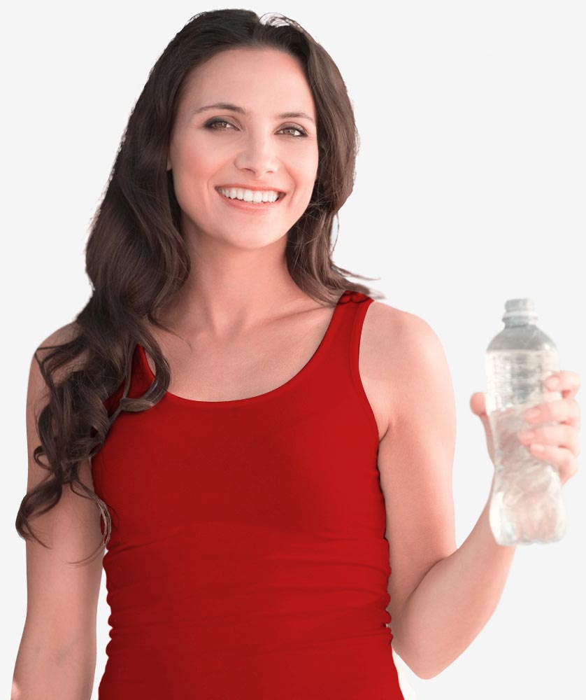Happy employee drinking bottled water
