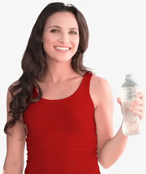 Happy employee drinking bottled water